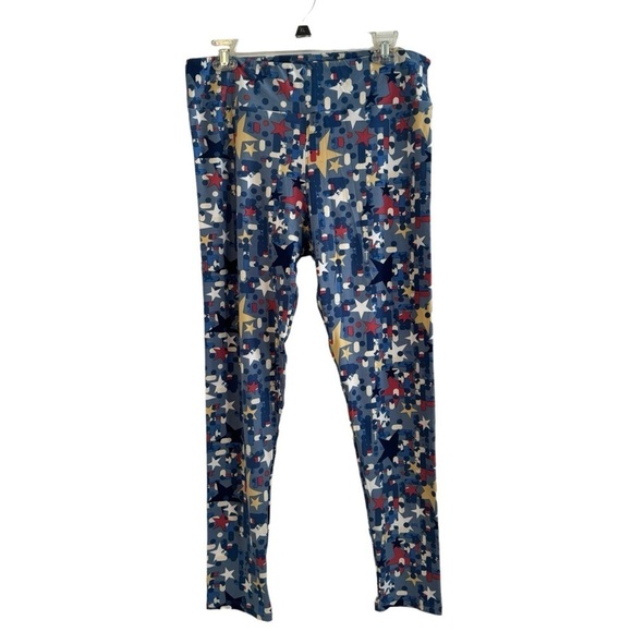 LuLaRoe Tall and Curvy Leggings blue with red yellow white abstract star pattern - Picture 1 of 7